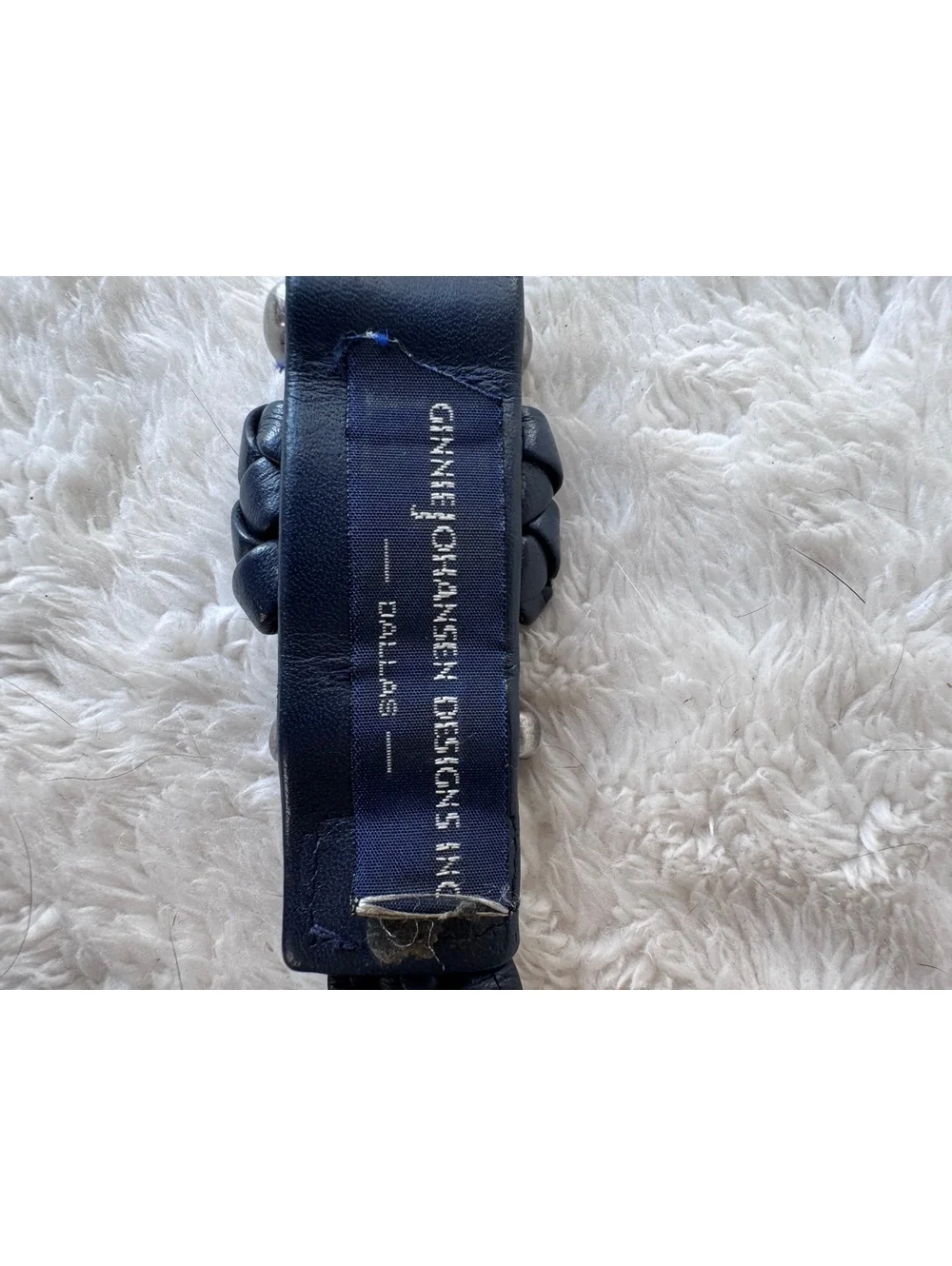 Vintage Navy blue braided leather belt featuring silver-tone hardware